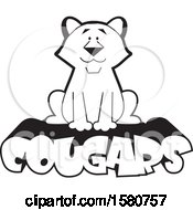 Poster, Art Print Of Black And White Sitting Cougar Big Cat Mascot On Text