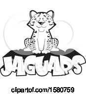 Poster, Art Print Of Black And White Sitting Jaguar Big Cat Mascot On Text