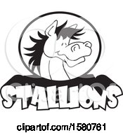 Poster, Art Print Of Black And White Horse Mascot Over Stallions Text