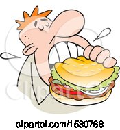Poster, Art Print Of Cartoon White Man Taking A Bite Of A Big Burger