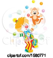 Poster, Art Print Of Circus Clown And Monkey Juggling