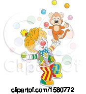 Poster, Art Print Of Cute Clown And Monkey Juggling