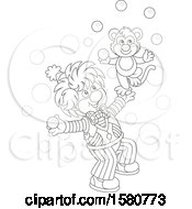 Poster, Art Print Of Lineart Cute Clown And Monkey Juggling