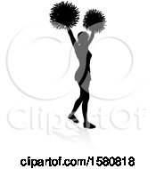 Poster, Art Print Of Silhouetted Cheerleader With A Reflection Or Shadow On A White Background
