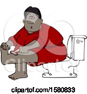 Cartoon Black Woman Sitting On A Toilet In A Bathroom And Shaving Her Legs
