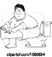 Poster, Art Print Of Cartoon Lineart Black Woman Sitting On A Toilet In A Bathroom And Shaving Her Legs