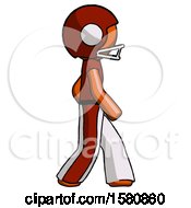 Poster, Art Print Of Orange Football Player Man Walking Right Side View