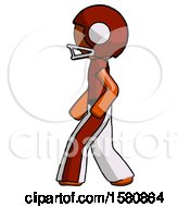 Poster, Art Print Of Orange Football Player Man Walking Left Side View