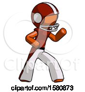 Poster, Art Print Of Orange Football Player Man Martial Arts Defense Pose Right