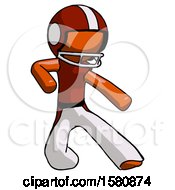Orange Football Player Man Karate Defense Pose Right