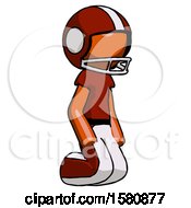 Poster, Art Print Of Orange Football Player Man Kneeling Angle View Right