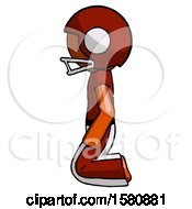 Poster, Art Print Of Orange Football Player Man Kneeling Left