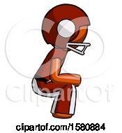 Poster, Art Print Of Orange Football Player Man Squatting Facing Right