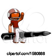 Orange Football Player Man Riding A Pen Like A Giant Rocket