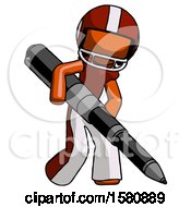 Poster, Art Print Of Orange Football Player Man Writing With A Really Big Pen