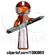 Orange Football Player Man Posing Confidently With Giant Pen