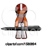 Poster, Art Print Of Orange Football Player Man Weightlifting A Giant Pen
