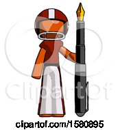Poster, Art Print Of Orange Football Player Man Holding Giant Calligraphy Pen