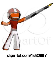 Poster, Art Print Of Orange Football Player Man Pen Is Mightier Than The Sword Calligraphy Pose