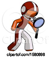 Poster, Art Print Of Orange Football Player Man Inspecting With Large Magnifying Glass Right