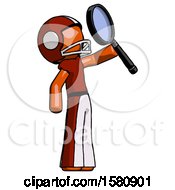 Poster, Art Print Of Orange Football Player Man Inspecting With Large Magnifying Glass Facing Up