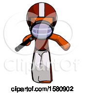 Poster, Art Print Of Orange Football Player Man Looking Down Through Magnifying Glass