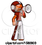 Poster, Art Print Of Orange Football Player Man Shouting Into Megaphone Bullhorn Facing Right