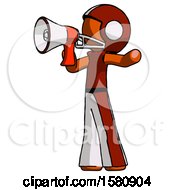 Poster, Art Print Of Orange Football Player Man Shouting Into Megaphone Bullhorn Facing Left