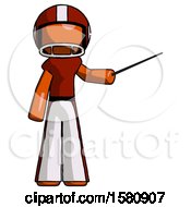 Orange Football Player Man Teacher Or Conductor With Stick Or Baton Directing
