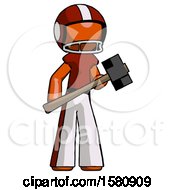 Poster, Art Print Of Orange Football Player Man With Sledgehammer Standing Ready To Work Or Defend