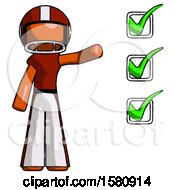 Poster, Art Print Of Orange Football Player Man Standing By List Of Checkmarks