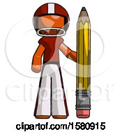 Poster, Art Print Of Orange Football Player Man With Large Pencil Standing Ready To Write