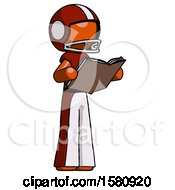 Poster, Art Print Of Orange Football Player Man Reading Book While Standing Up Facing Away