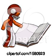 Orange Football Player Man Reading Big Book While Standing Beside It