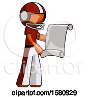 Orange Football Player Man Holding Blueprints Or Scroll