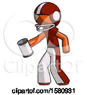 Poster, Art Print Of Orange Football Player Man Begger Holding Can Begging Or Asking For Charity Facing Left