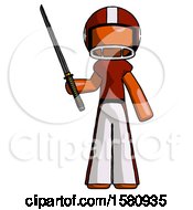 Poster, Art Print Of Orange Football Player Man Standing Up With Ninja Sword Katana