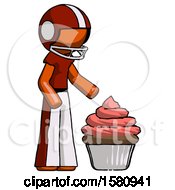 Poster, Art Print Of Orange Football Player Man With Giant Cupcake Dessert