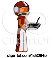 Orange Football Player Man Holding Noodles Offering To Viewer