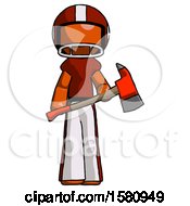 Poster, Art Print Of Orange Football Player Man Holding Red Fire Fighters Ax