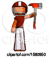 Poster, Art Print Of Orange Football Player Man Holding Up Red Firefighters Ax