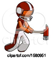 Poster, Art Print Of Orange Football Player Man With Ax Hitting Striking Or Chopping