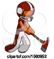 Poster, Art Print Of Orange Football Player Man Striking With A Red Firefighters Ax