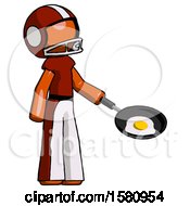 Poster, Art Print Of Orange Football Player Man Frying Egg In Pan Or Wok Facing Right