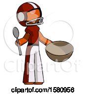 Poster, Art Print Of Orange Football Player Man With Empty Bowl And Spoon Ready To Make Something