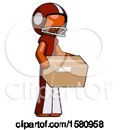 Orange Football Player Man Holding Package To Send Or Recieve In Mail