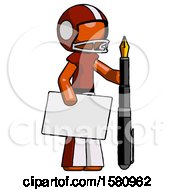Poster, Art Print Of Orange Football Player Man Holding Large Envelope And Calligraphy Pen