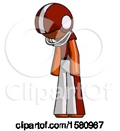 Poster, Art Print Of Orange Football Player Man Depressed With Head Down Turned Left