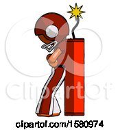 Poster, Art Print Of Orange Football Player Man Leaning Against Dynimate Large Stick Ready To Blow