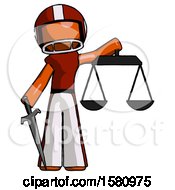 Poster, Art Print Of Orange Football Player Man Justice Concept With Scales And Sword Justicia Derived